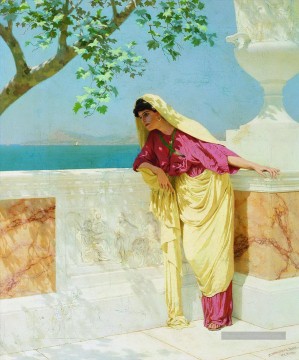 Femme grecque par la mer Stephan Bakalowicz Rome antique Peinture à l'huile